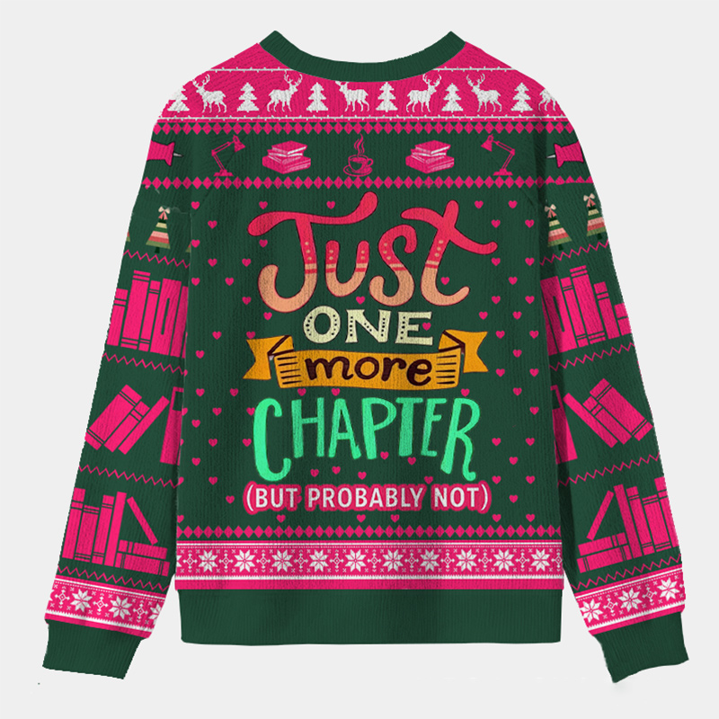 Personalized Just One More Chapter Ugly Sweater Holiday Gift for Book Lovers