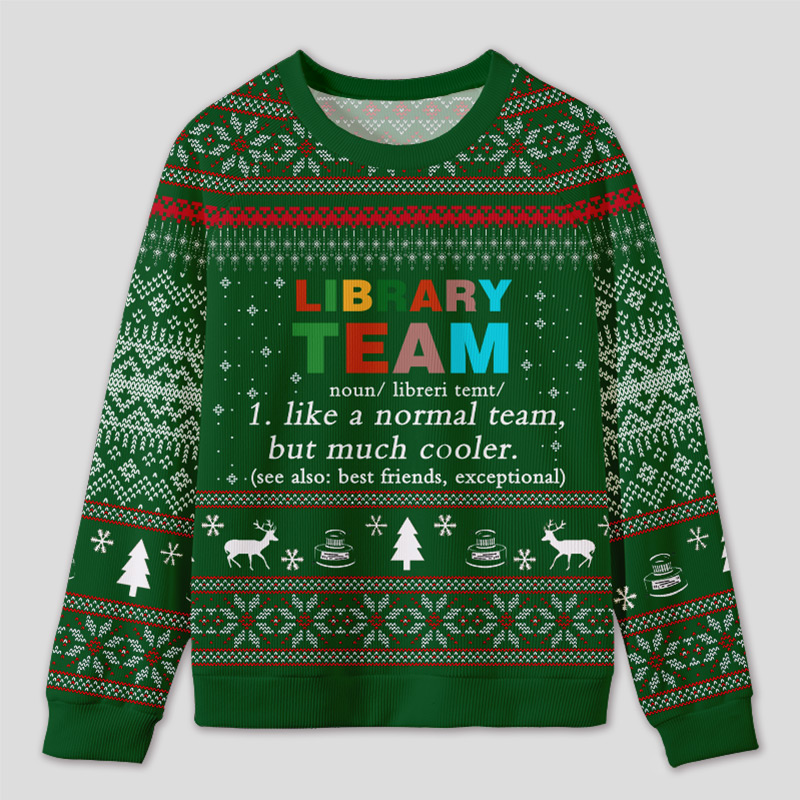 Personalized Library Team Themed Ugly Sweater Festive Gift for Book Loves