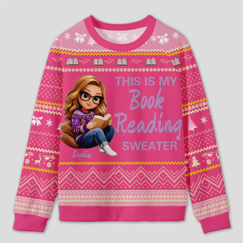 Personalized Bookworm Exclusive Reading Time Ugly Sweater Holiday Gift for Book Lovers