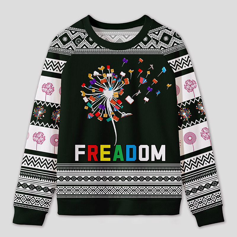 Personalized Rainbow Book Reimagined Dandelion Ugly Sweater Office Holiday Party Gift for Reading Enthusiasts