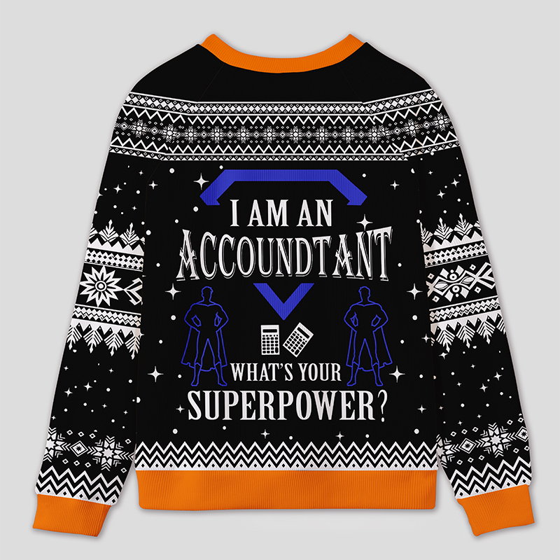 Personalized Super Accountant Humor Ugly Sweater Office Holiday Party Gift for Finance Pros