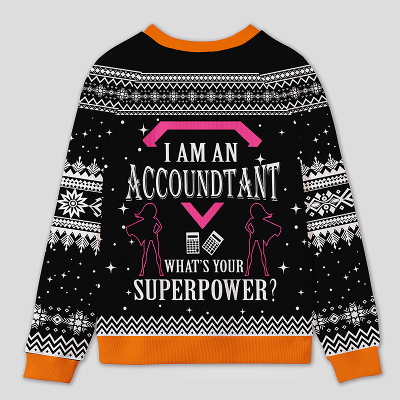 Personalized Super Accountant Humor Ugly Sweater Office Holiday Party Gift for Finance Pros