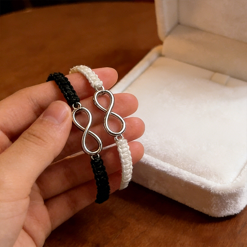 Personalized Infinity Couple Bracelet Braided Cord Symbolic Gift for Partners