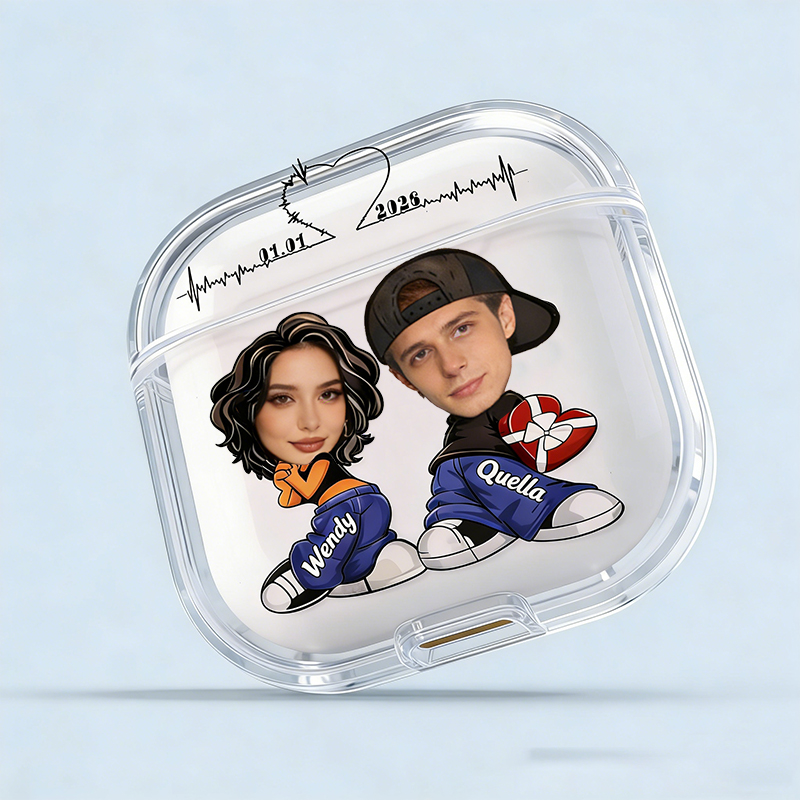 Personalized Cool Couple Earbuds Case Shockproof Engraved Design Gift for Couples