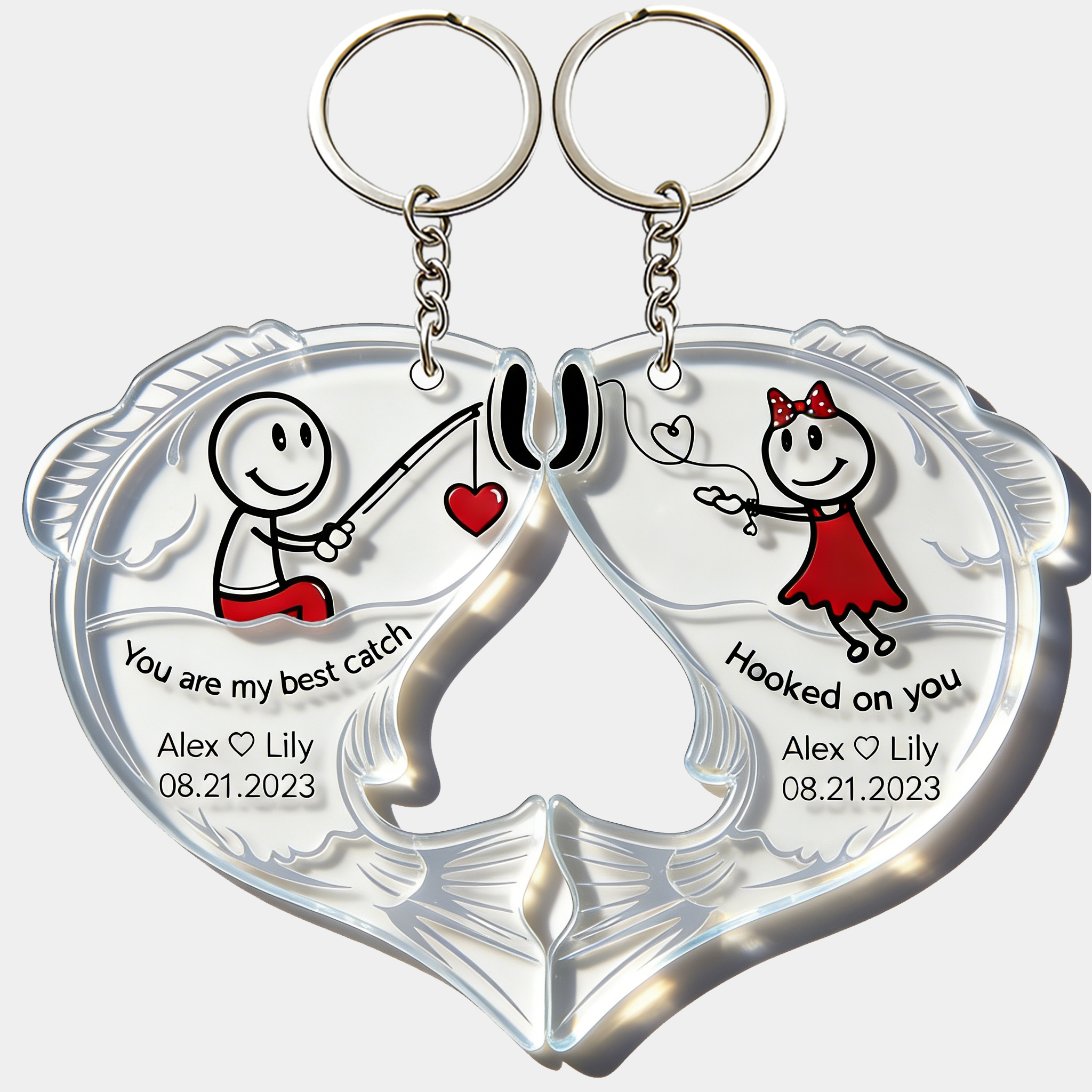 Personalized Fishing for Love Couple Keychain Engraved Keychain Metaphorical Holiday Gift for Partners