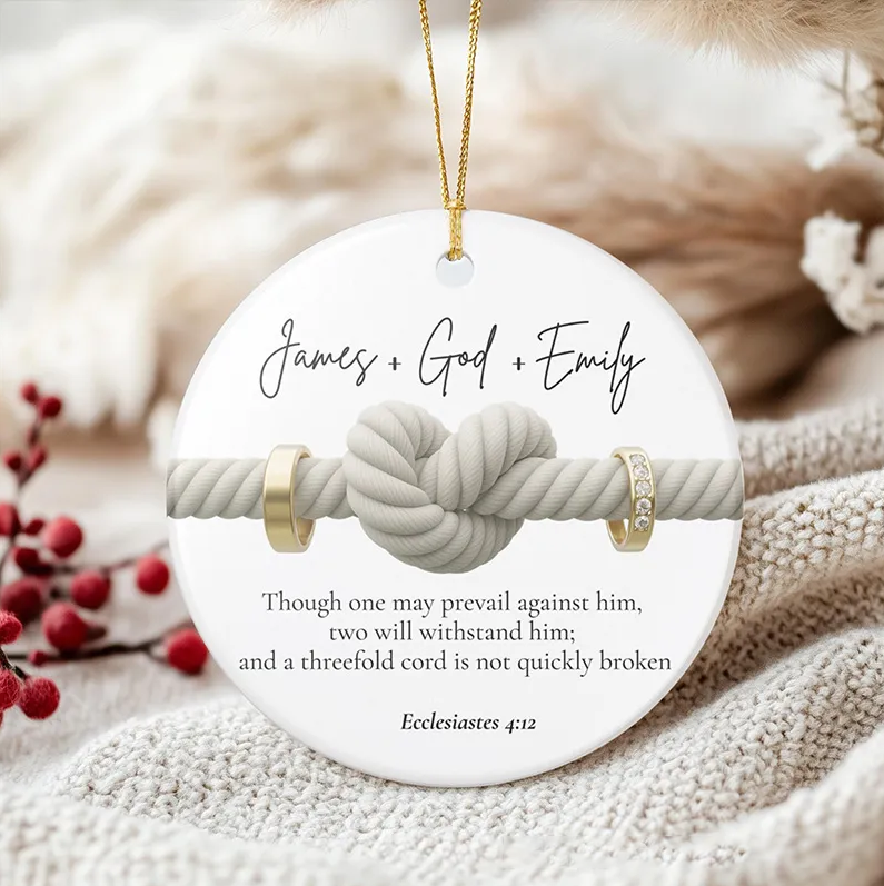 Personalized Ecclesiastes 4:12 Couple Christmas Ornament with Custom Names Christian Wedding Ornament Engagement or Anniversary Gift for Husband Wife