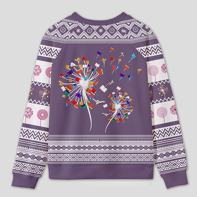 Personalized Rainbow Book Reimagined Dandelion Ugly Sweater Office Holiday Party Gift for Reading Enthusiasts
