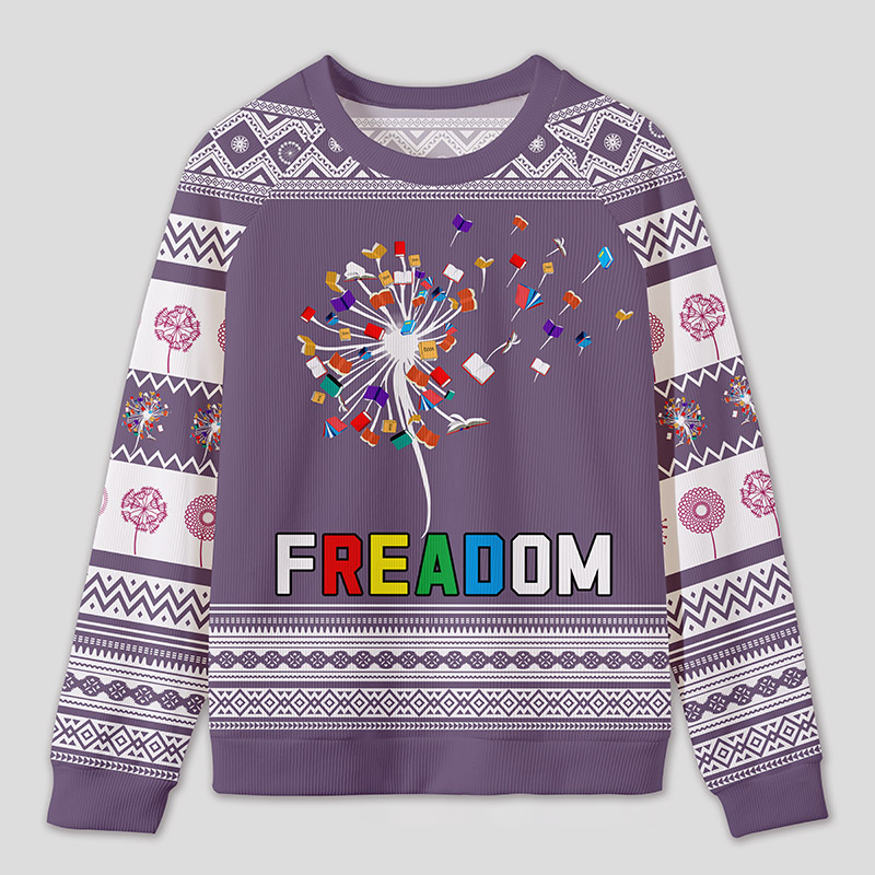 Personalized Rainbow Book Reimagined Dandelion Ugly Sweater Office Holiday Party Gift for Reading Enthusiasts