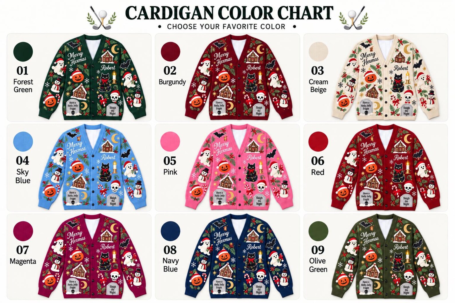 Personalized Spooky Christmas Knitted Cardigan: Custom Name Merry Hexmas Sweater