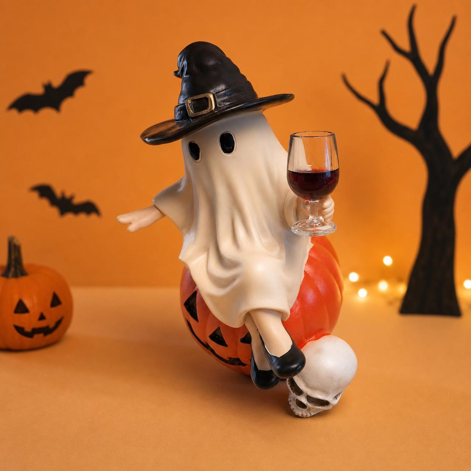 Halloween Tipsy Ghost Witch Statue Desk Ornament Halloween Pumpkin Decor