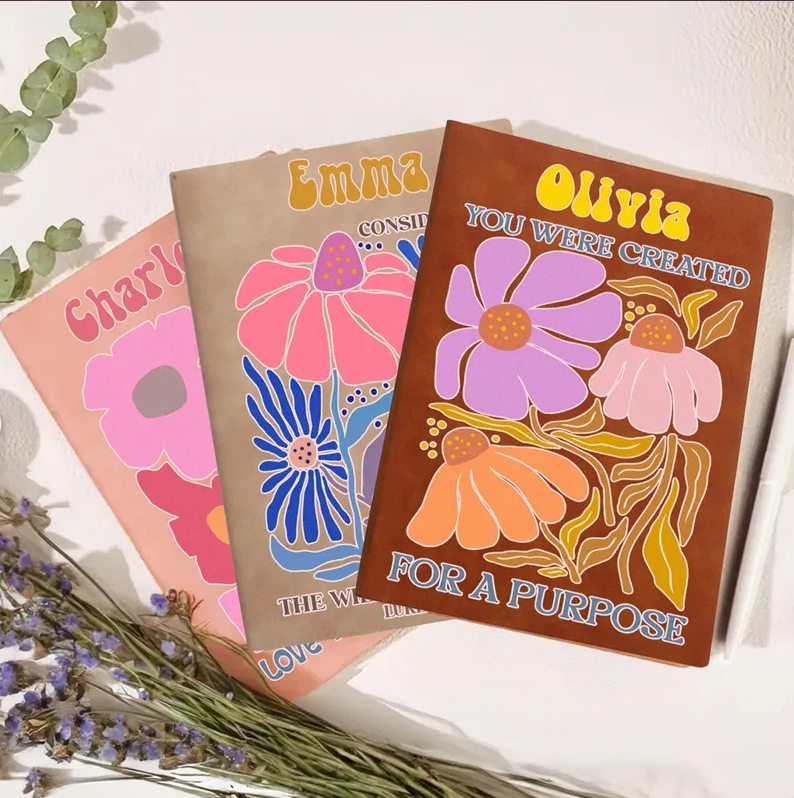 Personalized Bible Floral Leather Notebook with Name Birthday Religious Gift for Family Friends Christian