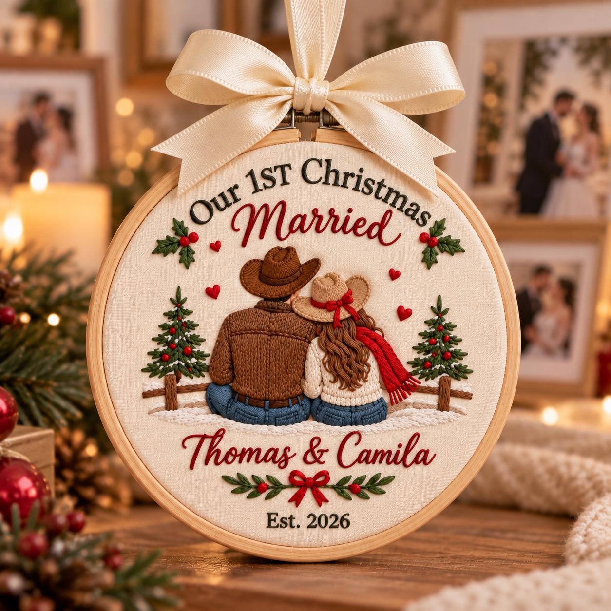 PERSONALIZED EMBROIDERED CHRISTMAS ORNAMENT  Celebrate the people who make the holidays special with a personalized embroidered ornament made just for you. Each piece is carefully embroidered with your chosen name, family details, or personalization, crea