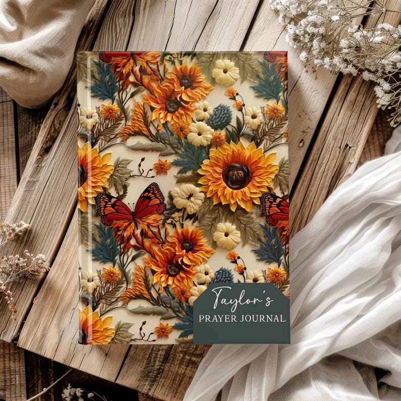 Personalized prayer journal for women with name wildflower floral cover Christian gift hardcover lined notebook