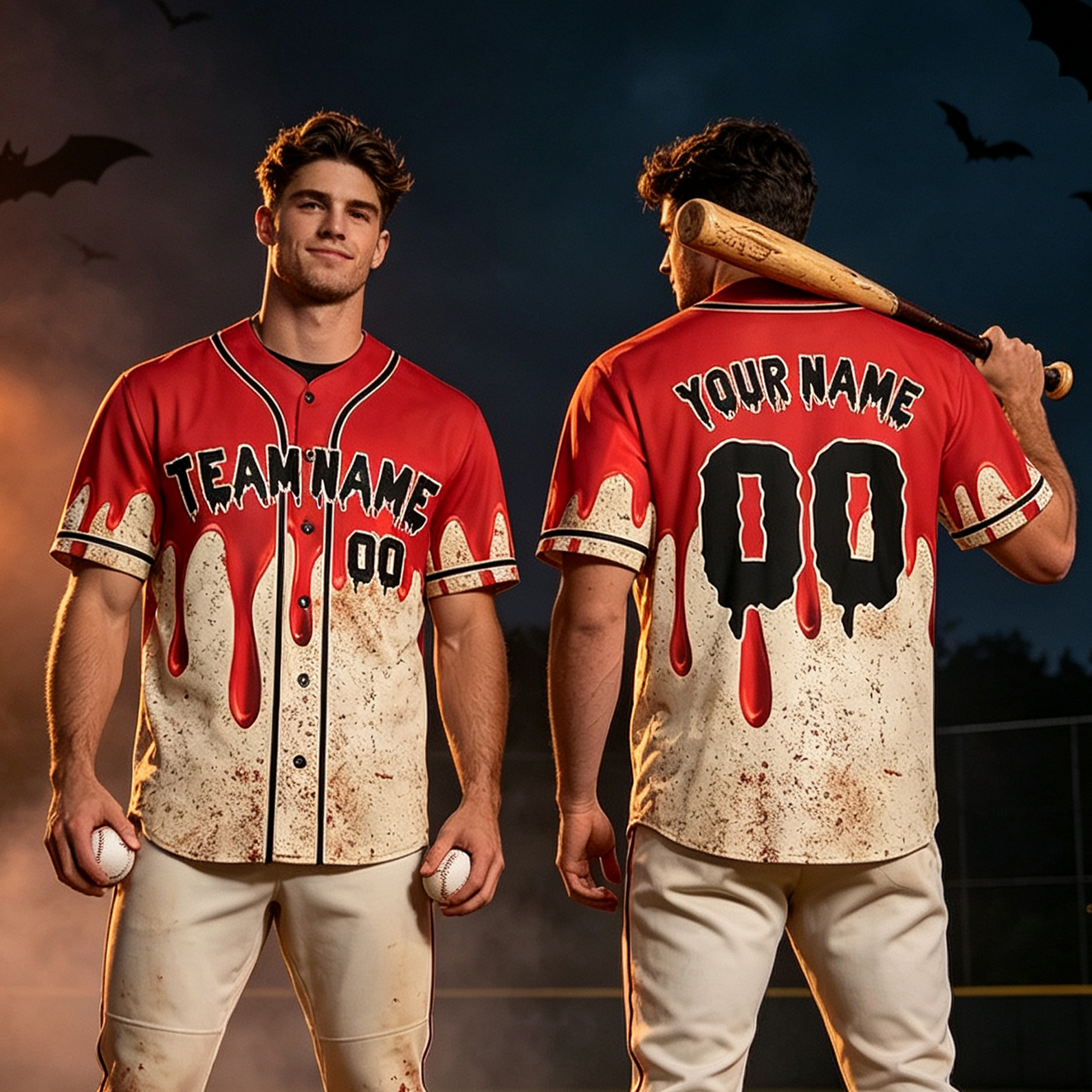 Personalized Halloween Jersey with Dripping Blood and Custom Name