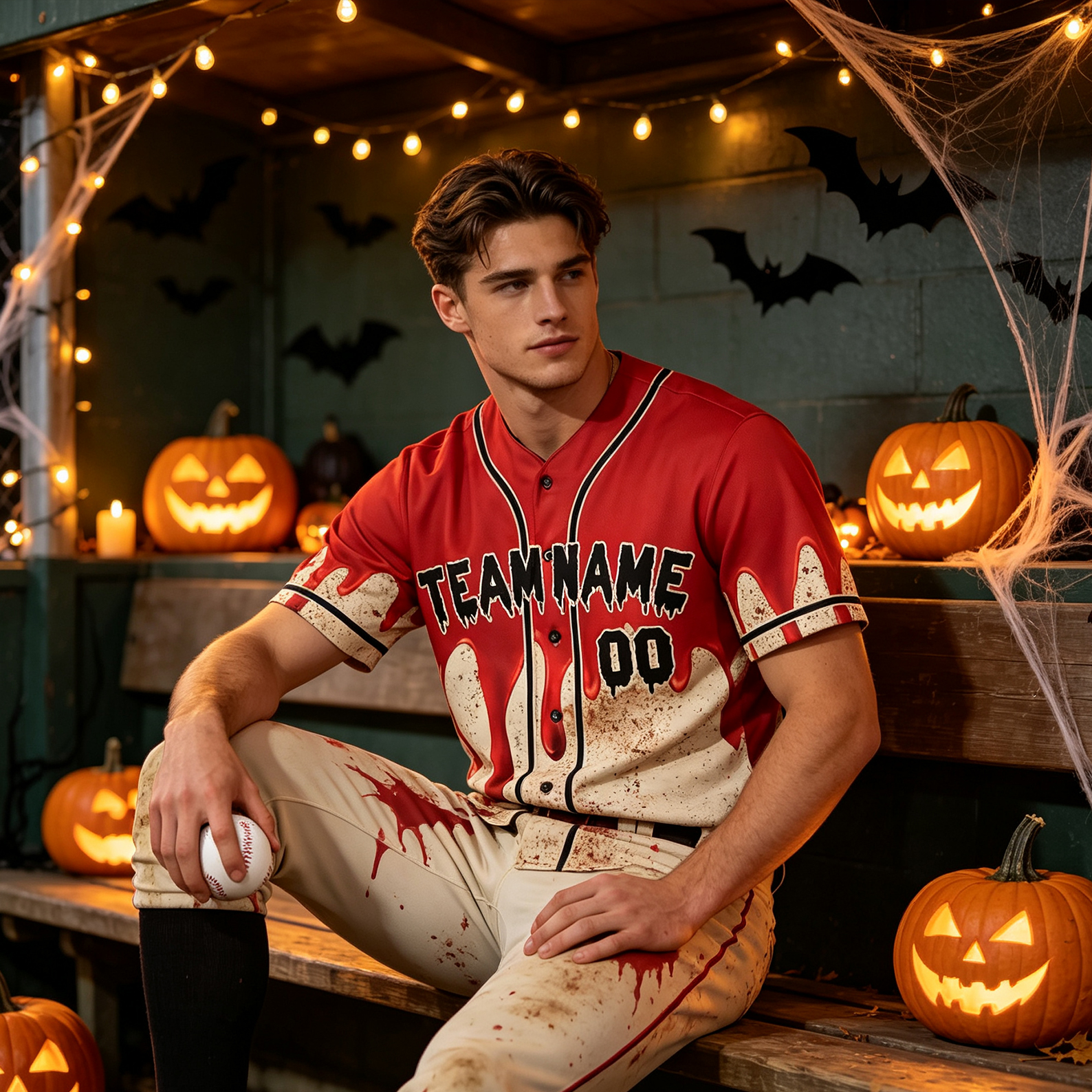 Personalized Halloween Jersey with Dripping Blood and Custom Name