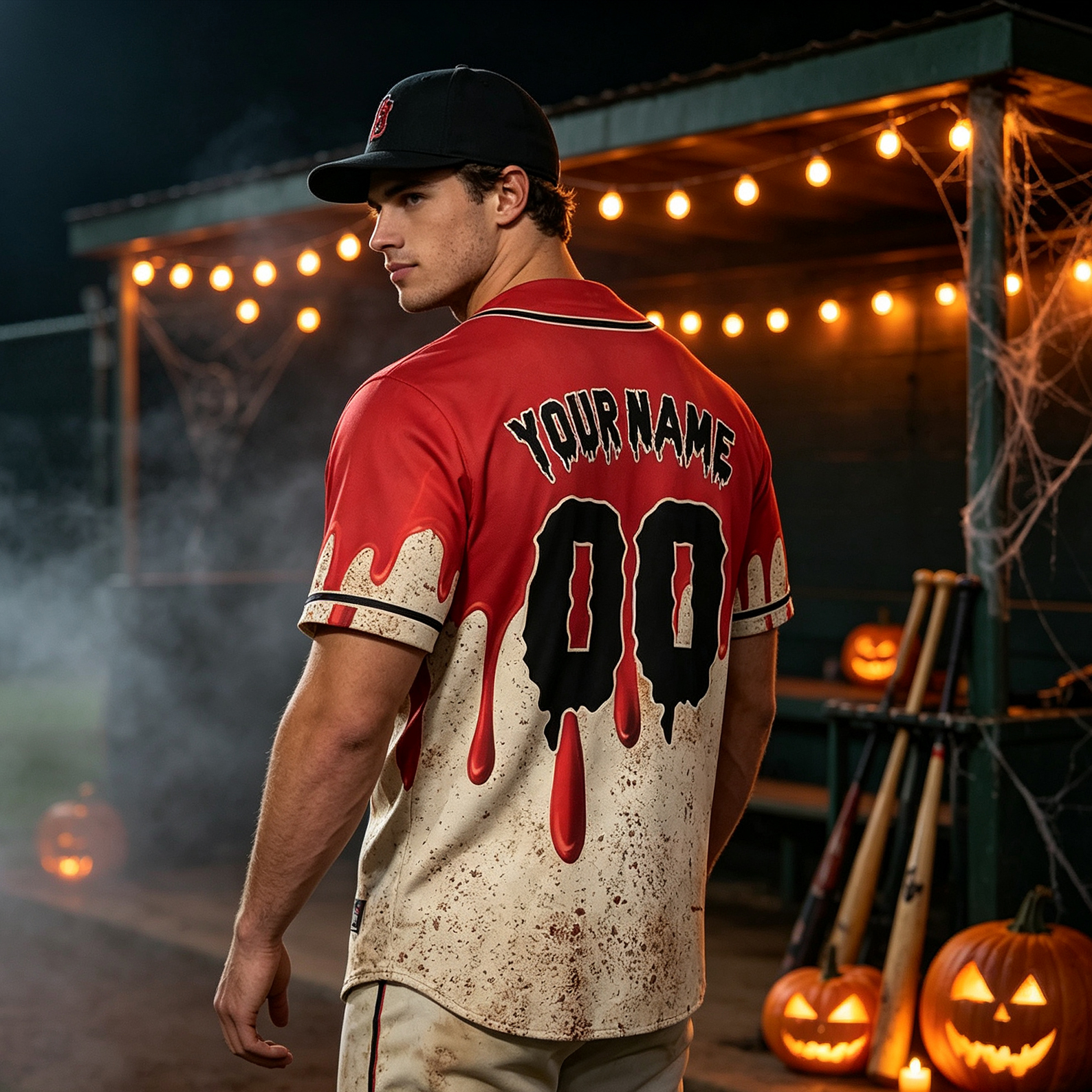Personalized Halloween Jersey with Dripping Blood and Custom Name