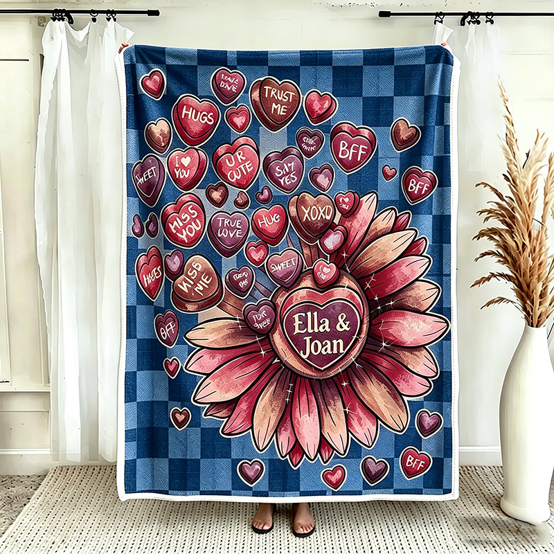 Personalized Couple Love Sunflower Throw Blanket with Names Valentine Gift Gift for Husband Gift For Wife