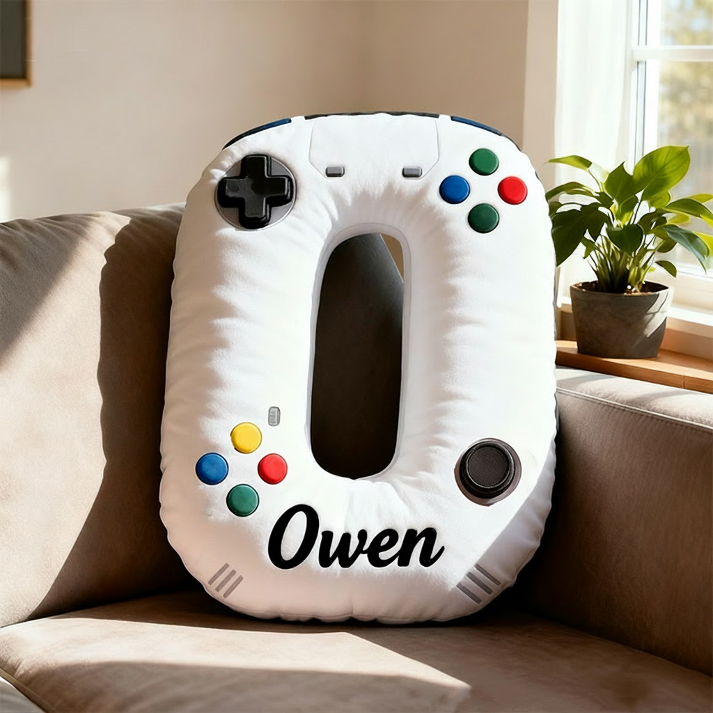 Personalized Graphic 3D Print Controller Alphabet Shaped Pillow for Game Lovers Initial Pillow Christmas Gift for Kids
