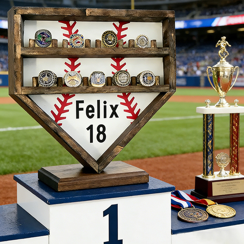 Personalized Baseball Home Plate Championship Ring Display for Baseball Stars