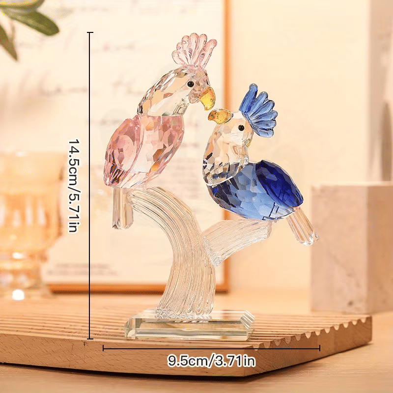 Personalized Glass Parrot Couple Figurine Decorative Bird Sculpture Perfect for Home Decor, Wedding Gifts, and Collectibles
