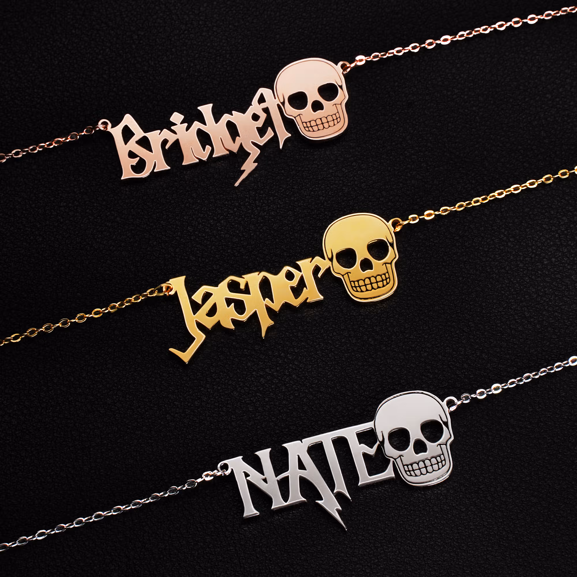 Personalized Skull Metal Rock Necklace with Name Stylish Jewelry Birthday Christmas Gift for Rockers Gothic Lovers
