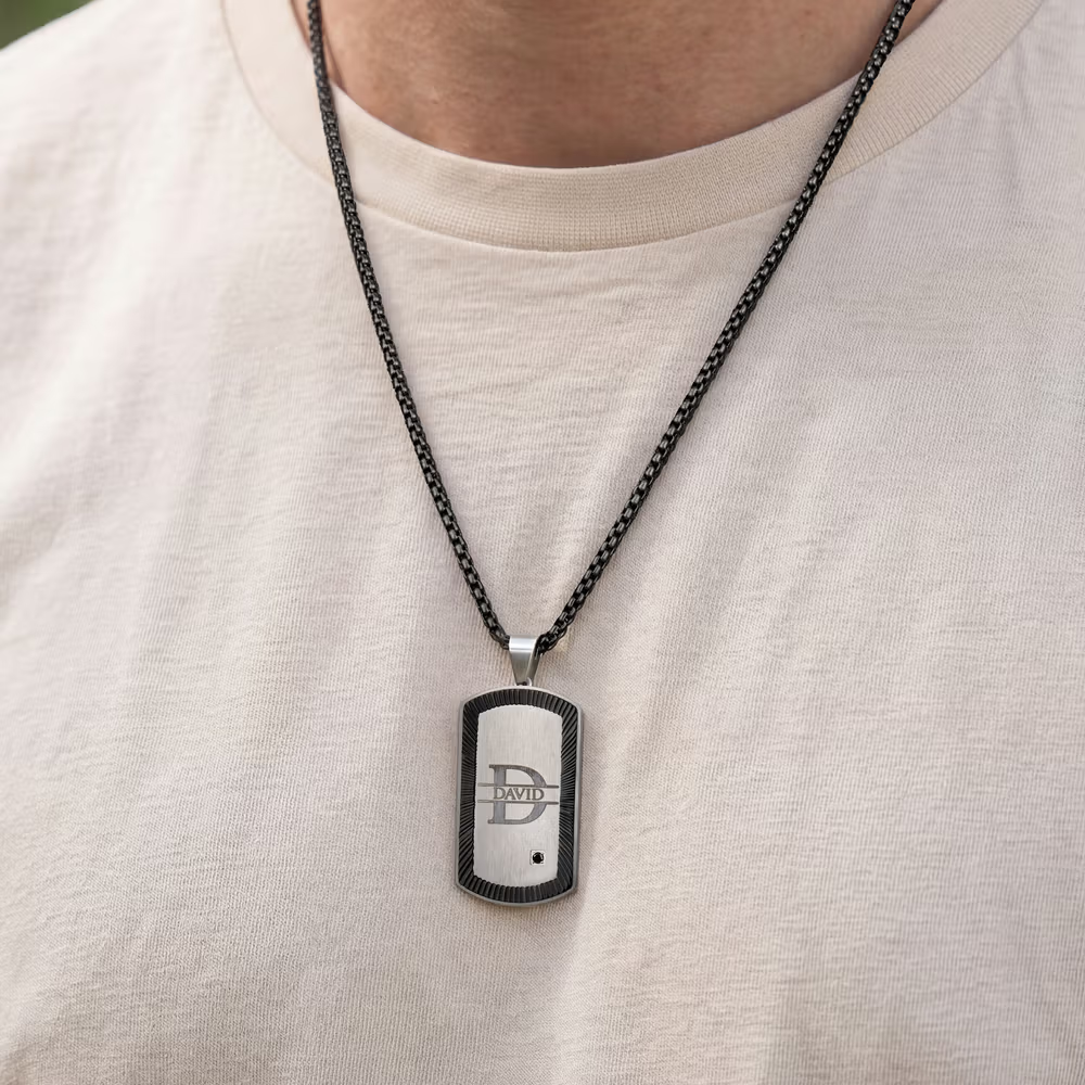 Personalized Initial Dog Tag Necklace with Engraved Name and Text Daily Wear Anniversary Birthday Gift for Men