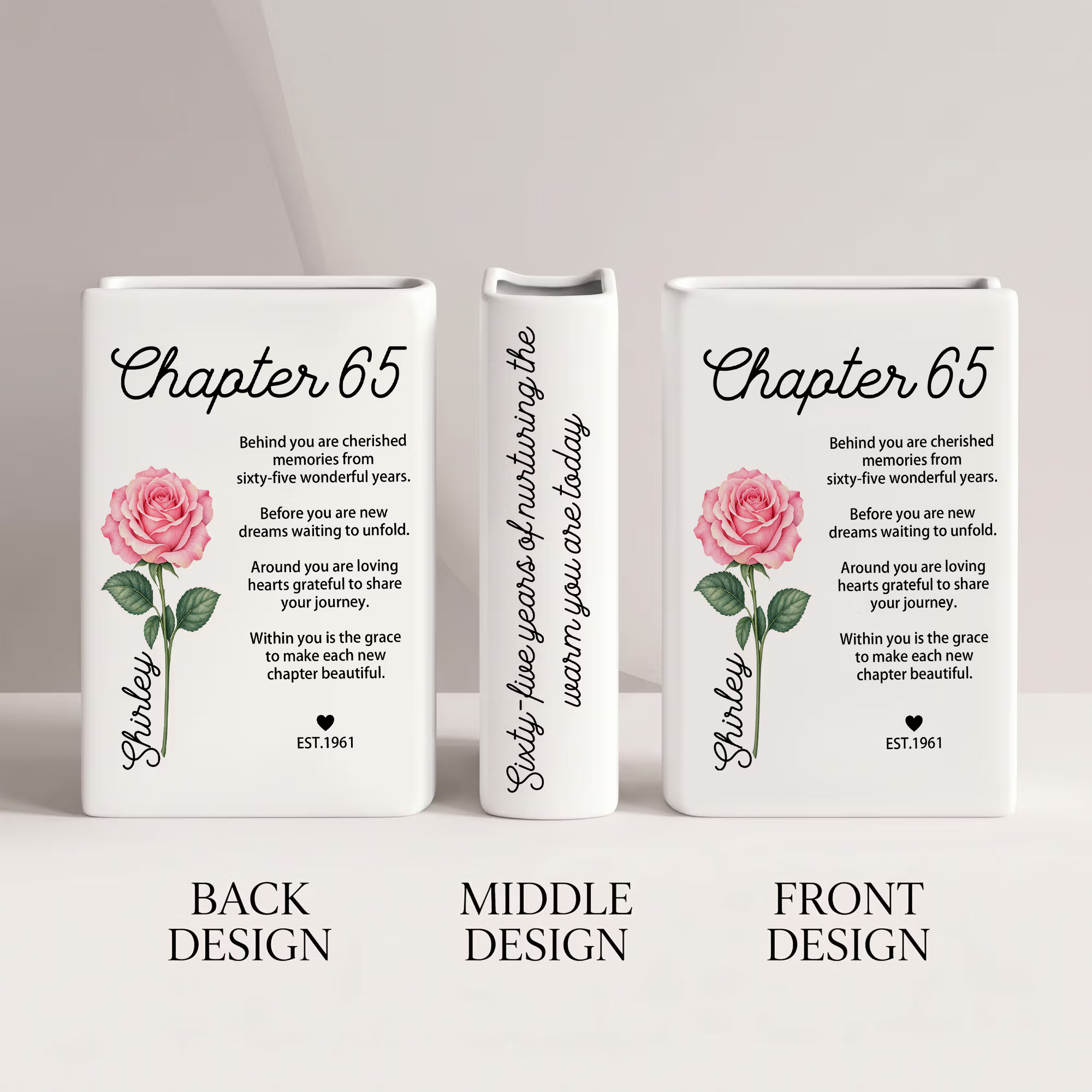 Personalized Birth Flower Ceramic Book Vase with Name Year and Text Home Decor Anniversary Gift for Bookworms Flower Lovers