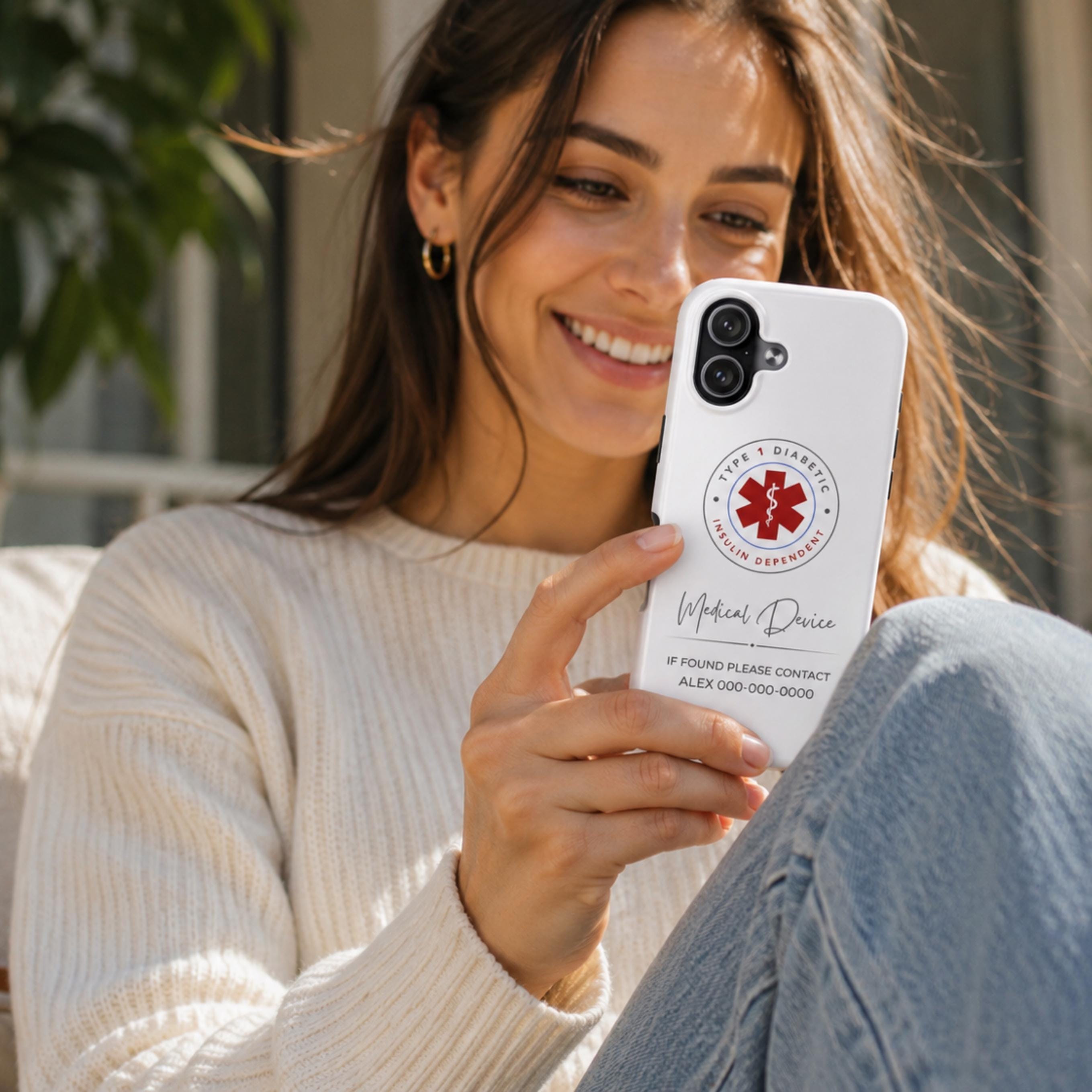 Personalized Type 1 Diabetic Medical Device Phone Case | Customizable Insulin Dependent Alert, Protective Cover