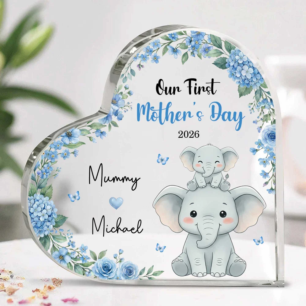 Personalized 1st Mother's Day Cute Parent-Child Animal Heart Acrylic Plaque with Name Home Decor Mother's Day Birthday Gift for New Mom