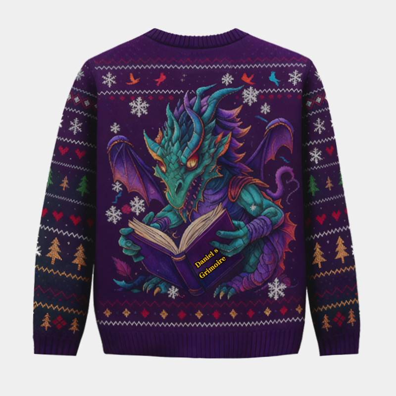Personalized Magic Dragon Ugly Christmas Sweater Gift for Librarians and Reading Enthusiasts
