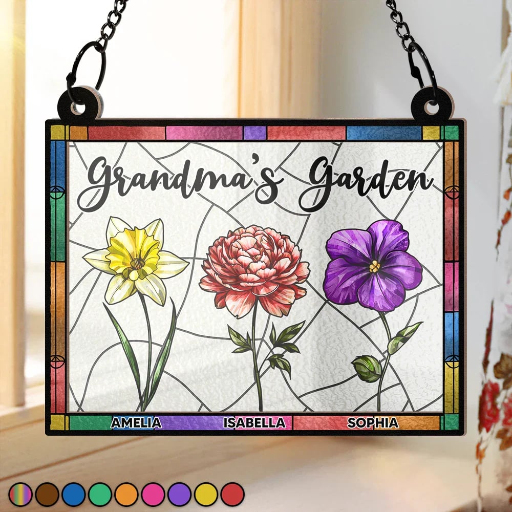 Personalized Nana's Garden Full Of Colors Birth Flower Grandkids - Personalized Window Hanging Suncatcher Ornament