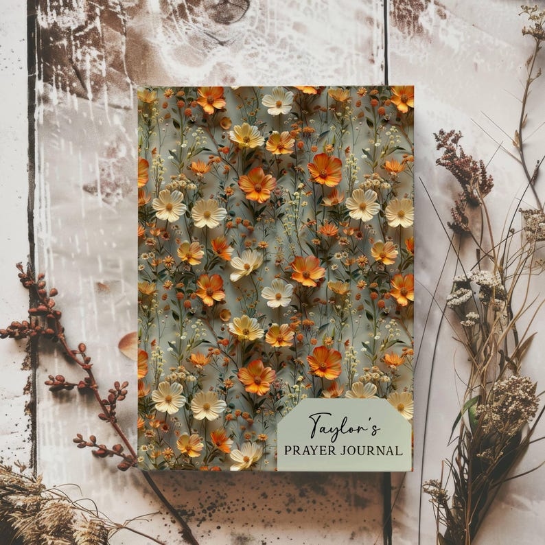 Personalized prayer journal for women with name wildflower floral cover Christian gift hardcover lined notebook