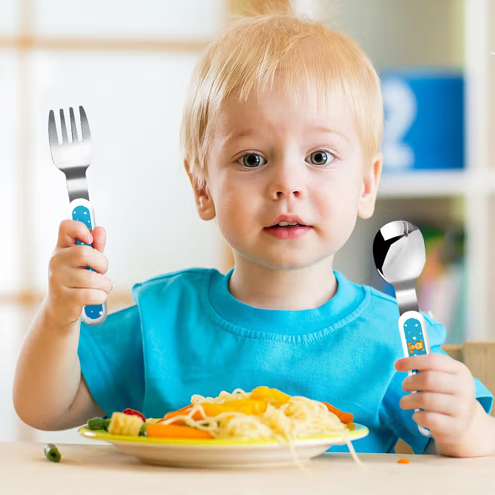 Personalized Cartoon Animal Safe Stainless Steel Kid’s Fork Spoon Knife 3 Pcs Cutlery Set with Initial Case and Name Birthday Gift 