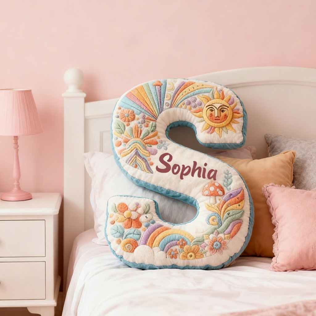 Personalized Colorful 26 Letters Cute Graphic 3D Print Throw Pillow Beautiful Hippie Letter Custom Hippie Pillow Christmas Gift for Kids