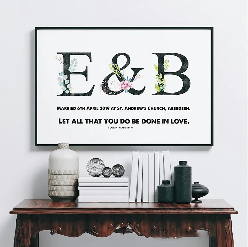 Personalized Let all that you do be Done in Love with Text Frameless Poster with Name Wedding Wall Decor Religious Gift for Couple
