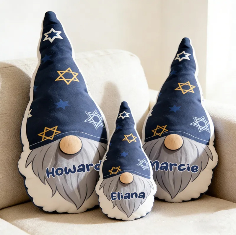 Personalized Cute Hanukkah Gnome Pillow with Custom Name Religious Home Decor Star of David Pillow Happy Hanukkah Gift for Jewish Family