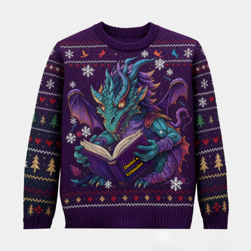 Personalized Magic Dragon Ugly Christmas Sweater Gift for Librarians and Reading Enthusiasts