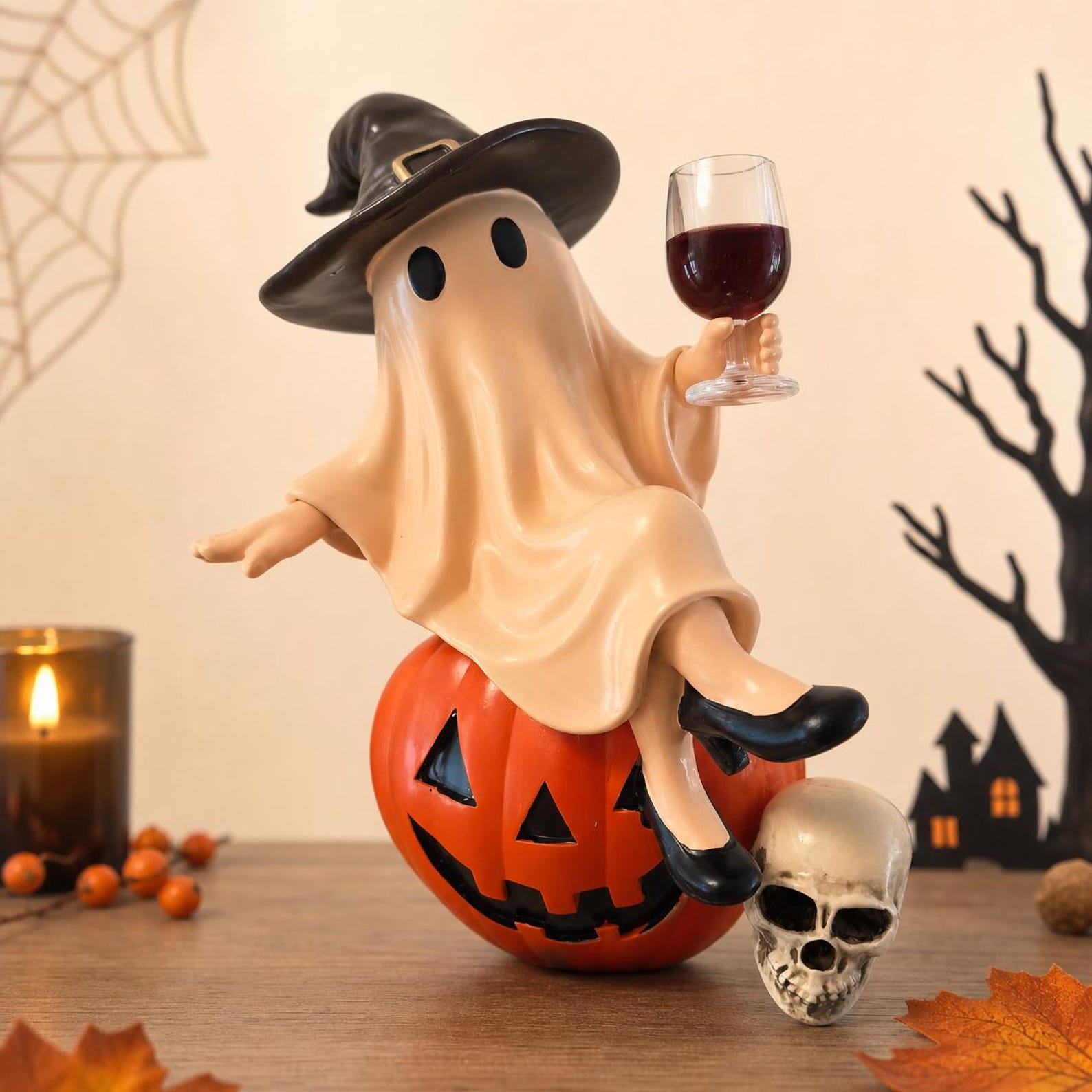 Halloween Tipsy Ghost Witch Statue Desk Ornament Halloween Pumpkin Decor