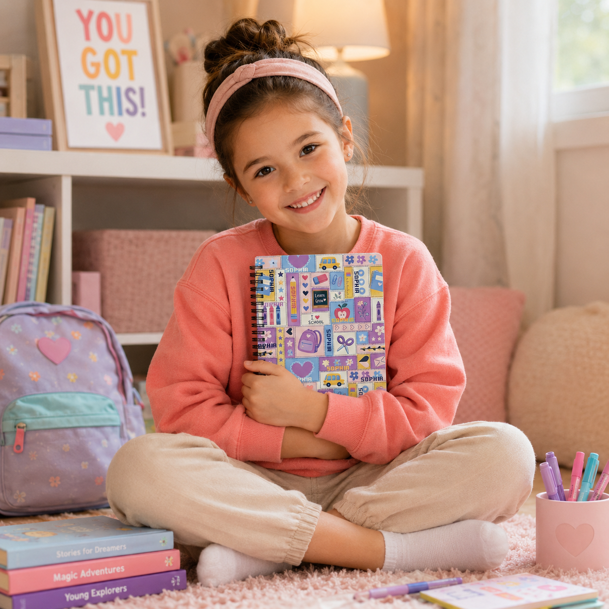 Personalized Colorful School Stickers Icons Pencils Books Apples Rainbows Back To School Kids Spiral Notebook