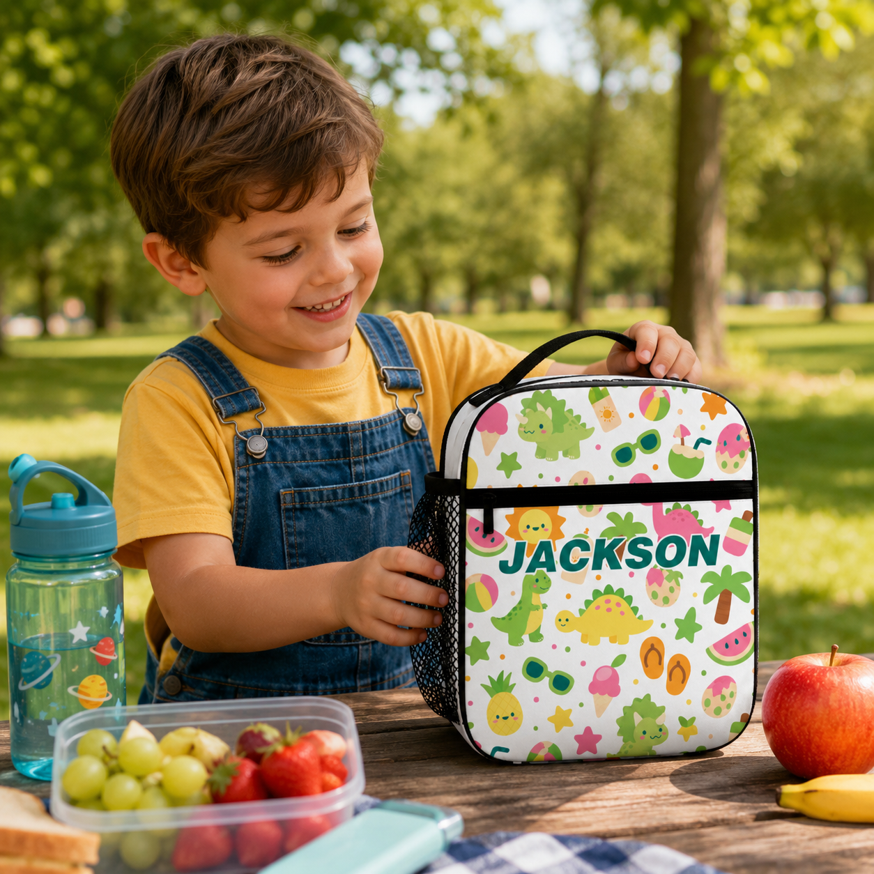 Personalized Cute Fruit And Vegetable Characters Healthy Food Kids Back To School Insulated Reusable Snack Lunch Bag