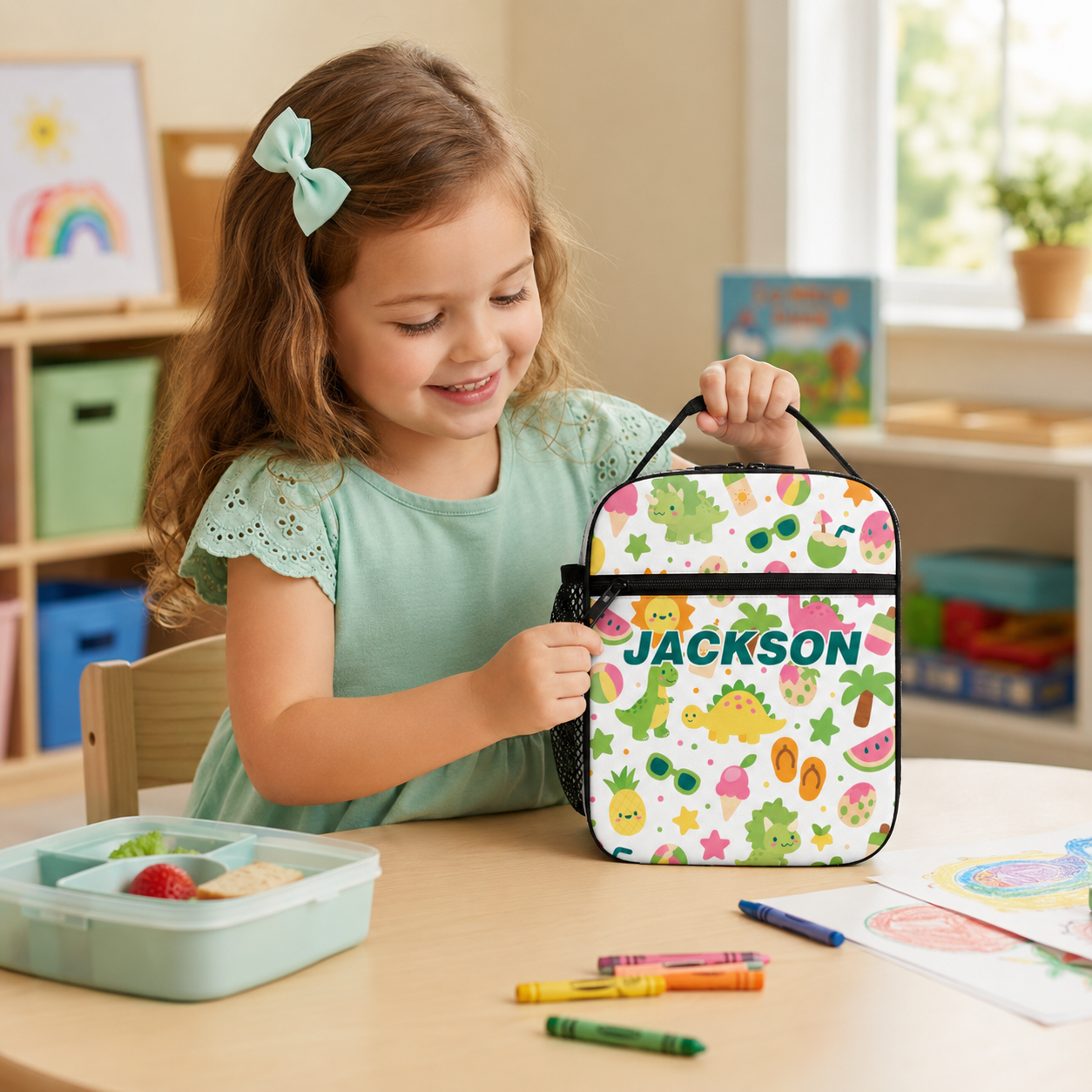 Personalized Cute Fruit And Vegetable Characters Healthy Food Kids Back To School Insulated Reusable Snack Lunch Bag