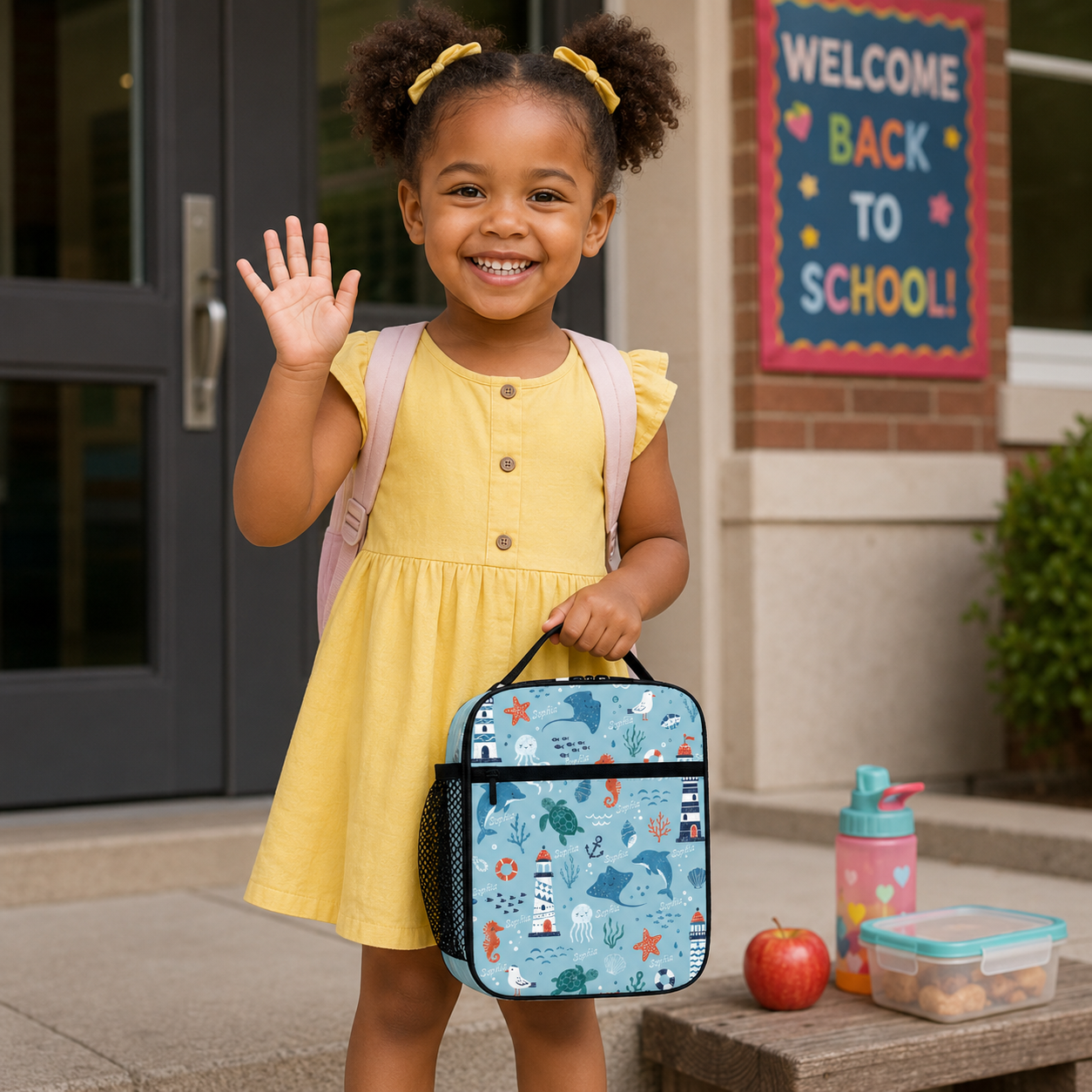 Personalized Under The Sea Ocean Shark Submarine Anchor Bubbles Blue Kids Insulated Back To School Lunch Bag