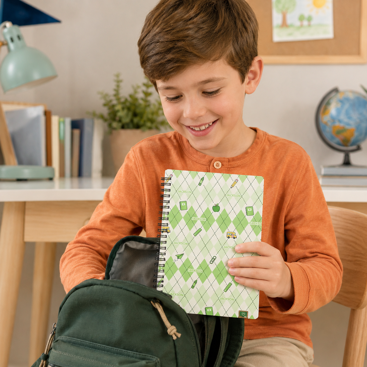 Personalized Pastel Argyle School Icons Pattern Pencils Books Apples Stars Hearts Back To School Spiral Notebook