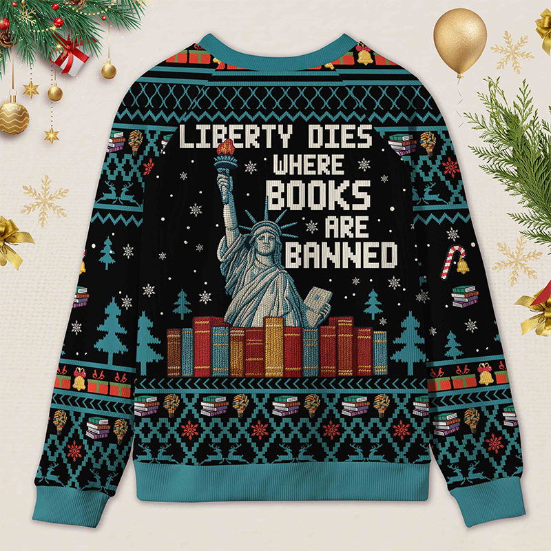 Personalized Freedom to Read Defiant Ugly Sweater Holiday Gift for Book Lovers