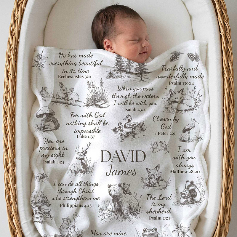 Personalized Bible Verse Blanket Christian Baby Gift Newborn Receiving Blanket Gift for Baptism Woodland Blanket Custom Christian Nursery Decor Gift