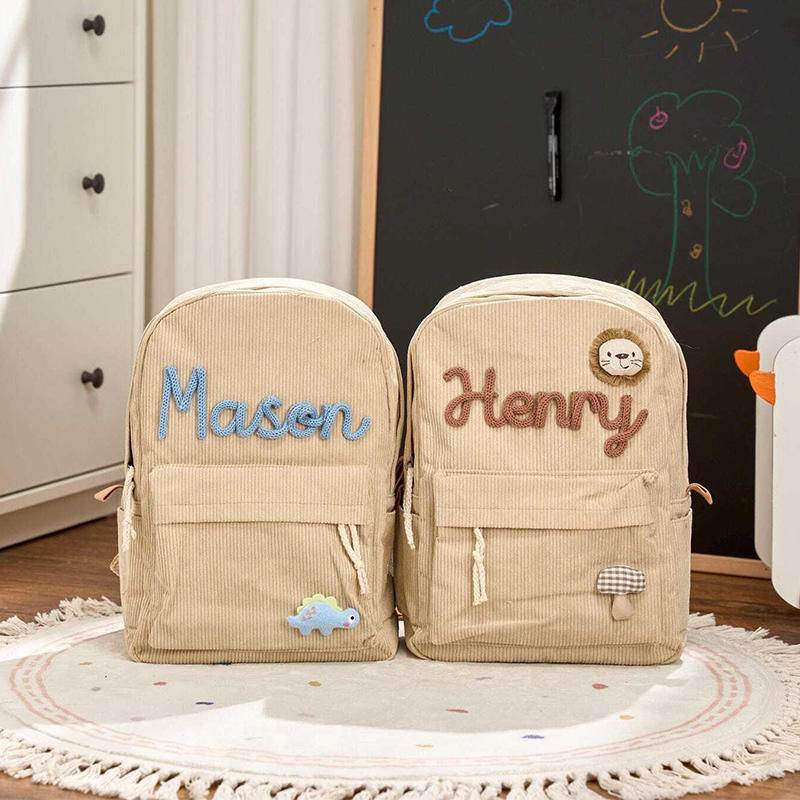 Personalized Corduroy Backpack Custom Name Kids School Bag Toddler Preschool Backpack Back to School Gift for Boys and Girl