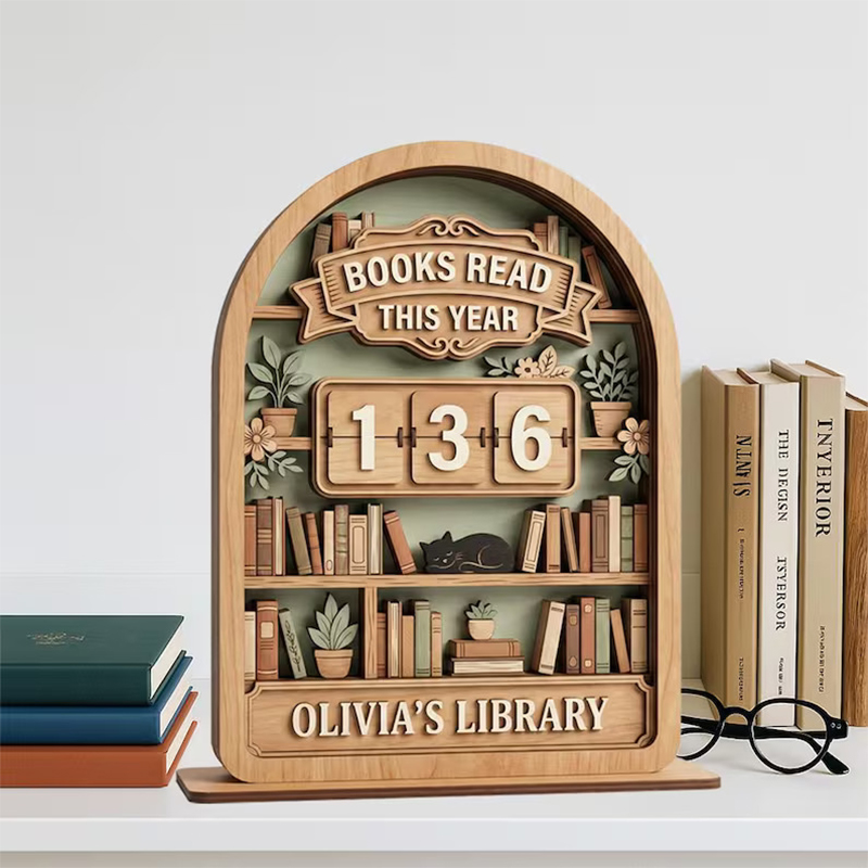 Personalized Reading Counter Vintage Wooden Book Tracker Sign Library Gift for Book Lovers