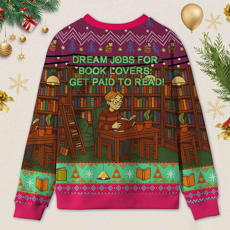 Personalized Library Interpretation Ugly Sweater Holiday Gift for Book Lovers