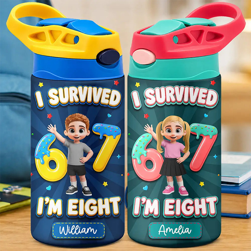 Personalized Insulated Water Bottle With Straw I Survived Six Seven Funny Slang