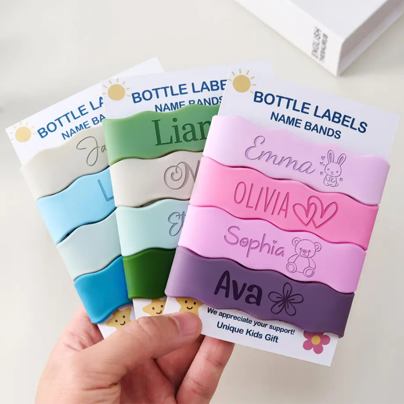 Personalized Baby Name Bands Water Bottle Custom Colorful Silicone Labels Drink Cup